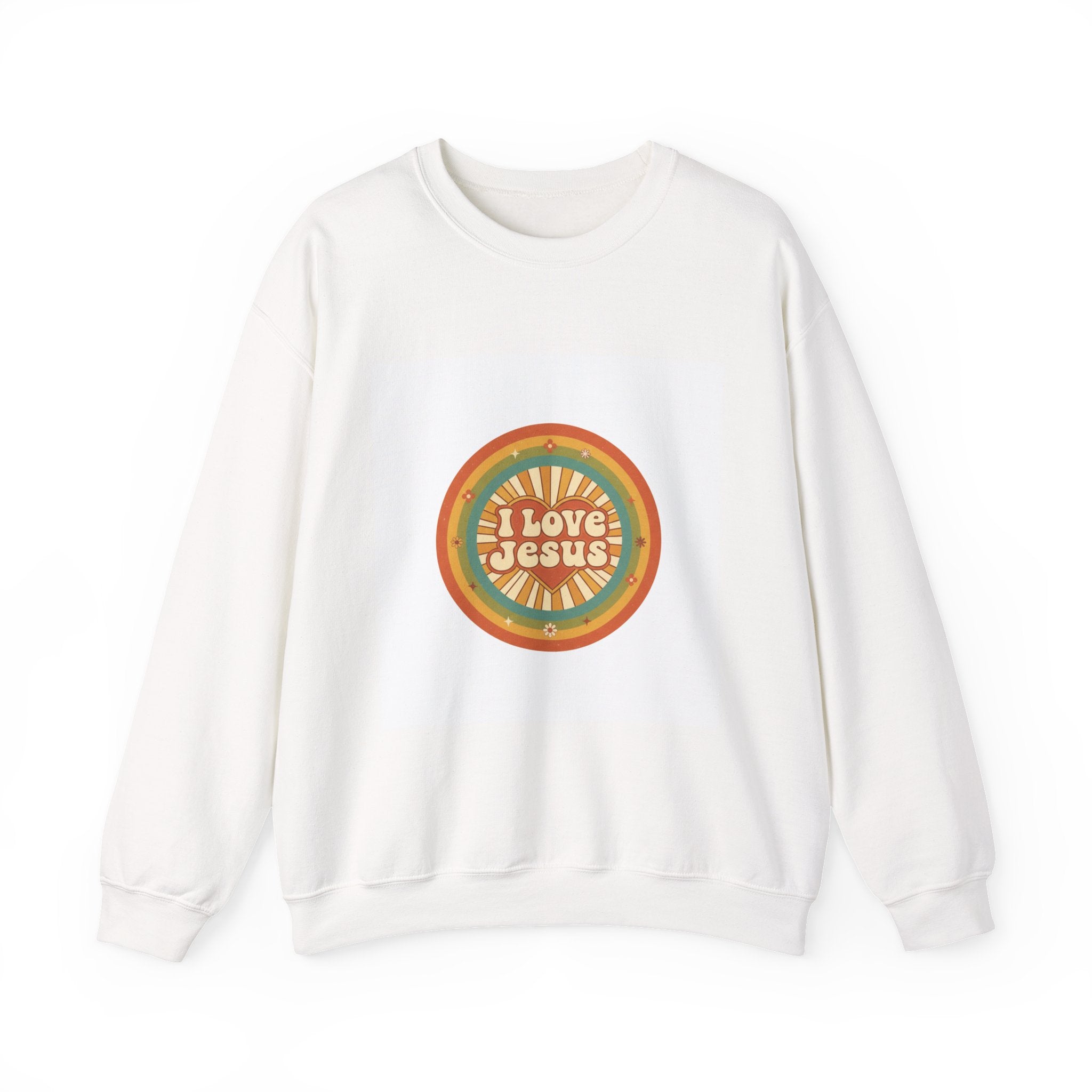 Jesus Love Sweatshirt — Retro Rainbow 'I Love Jesus' Christian Crewneck