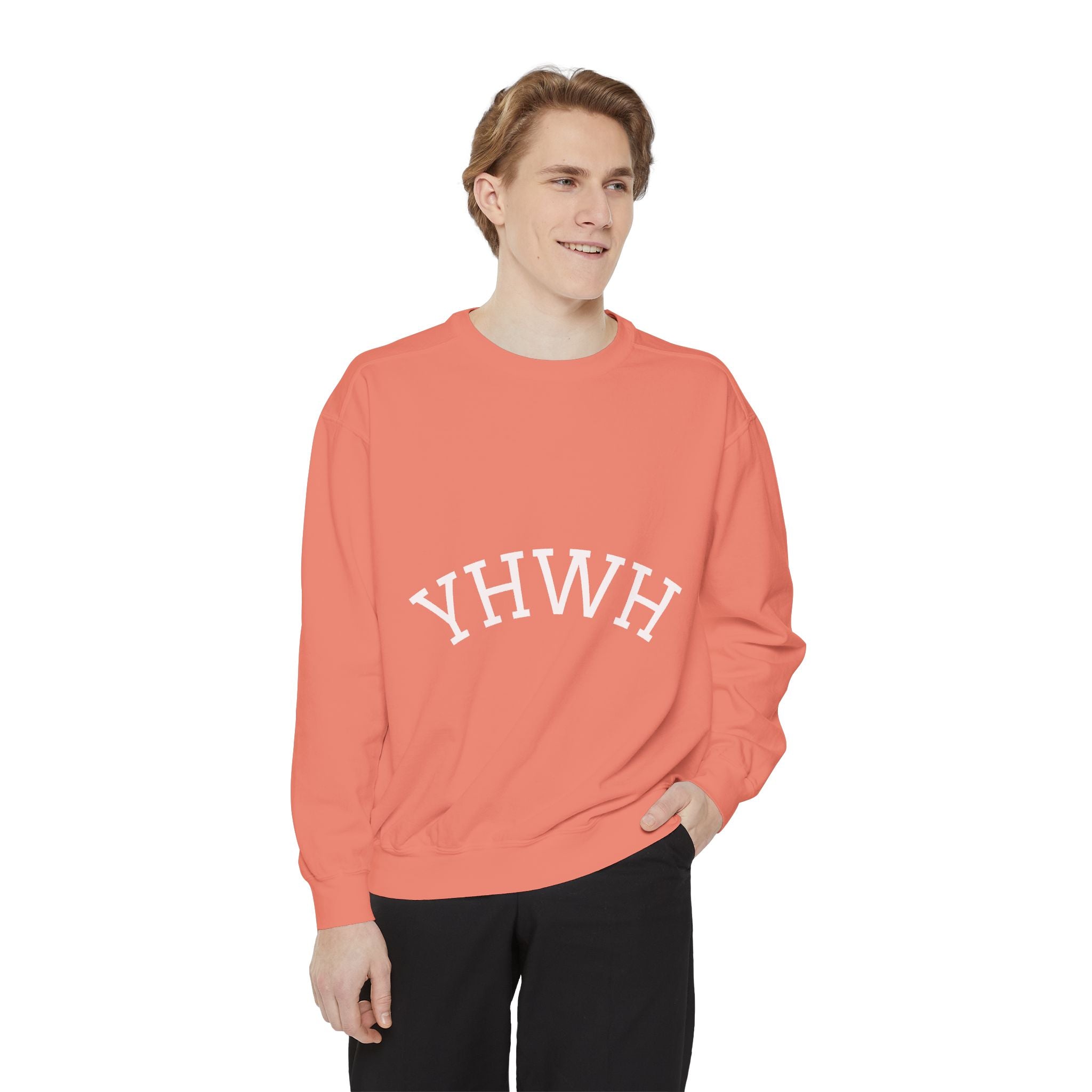 YHWH Arch Logo Sweatshirt  Soft White Garment-Dyed Crewneck