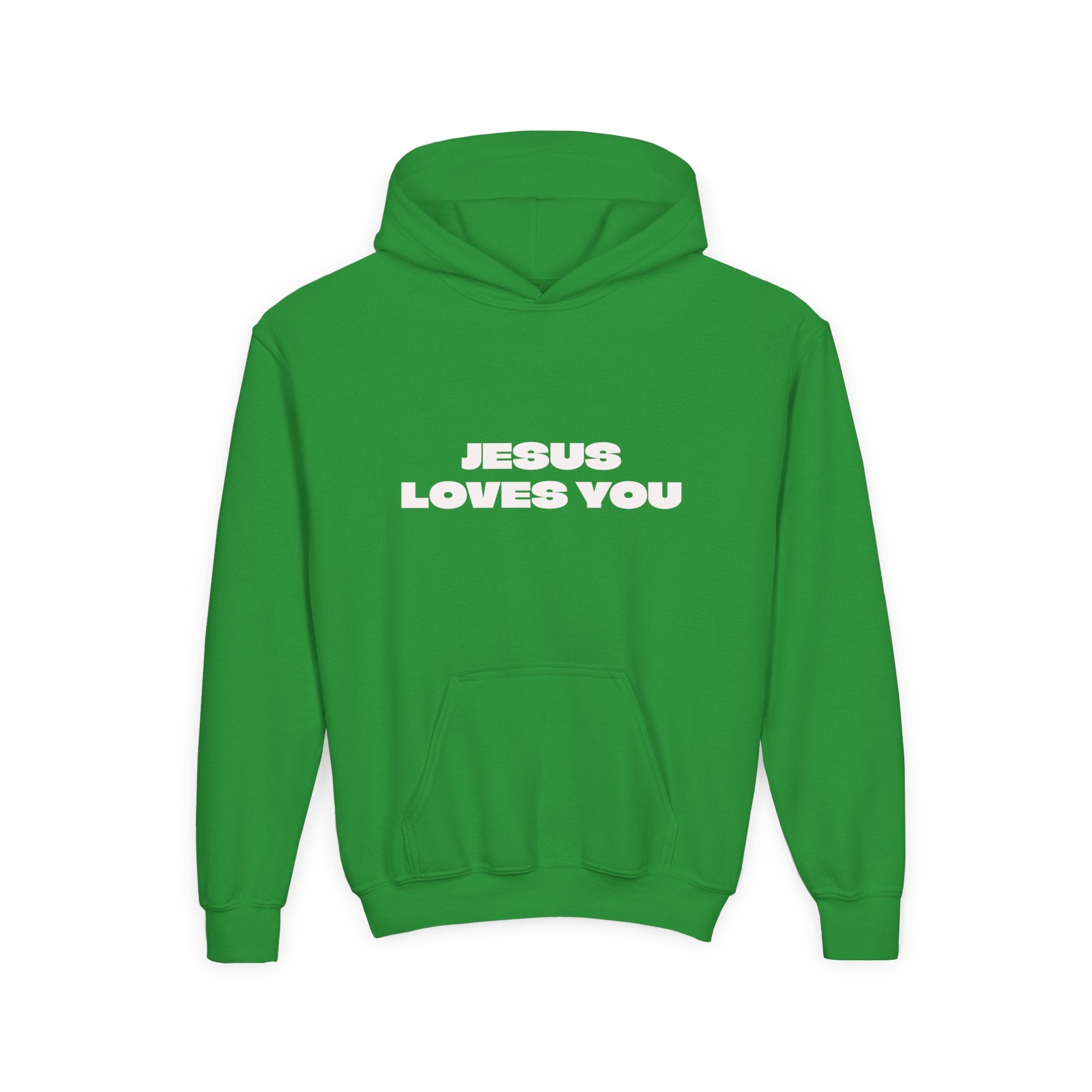 Youth Hoodie — "Jesus Loves You" Christian Faith Pullover