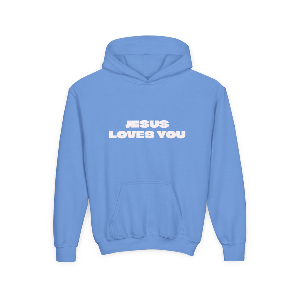 Youth Hoodie — "Jesus Loves You" Christian Faith Pullover