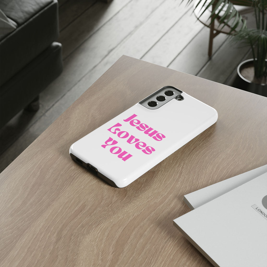 Jesus Loves You Phone Case — Pink Retro Christian Phone Cover