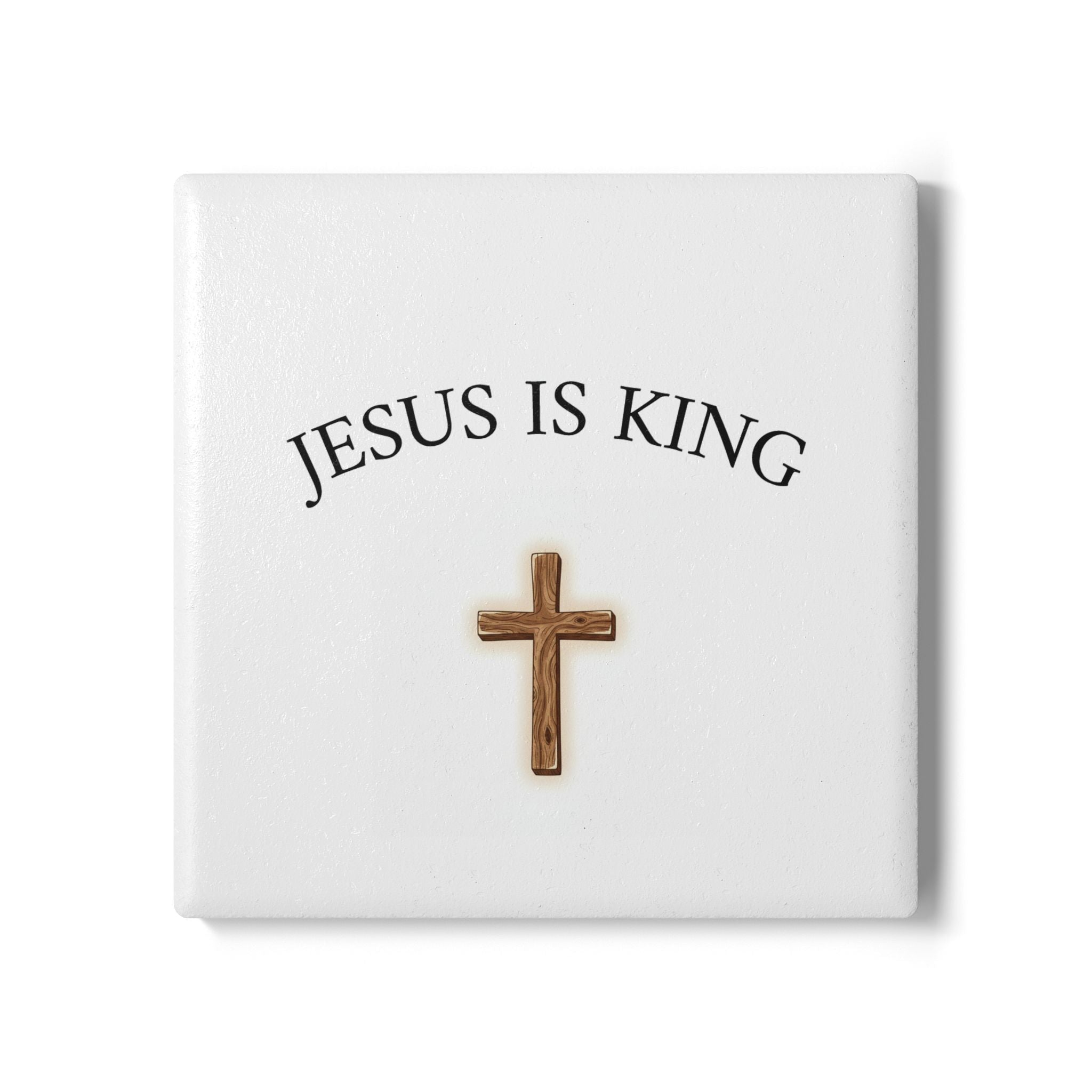 Jesus Is King Ceramic Coaster  Christian Cross Drink Coaster