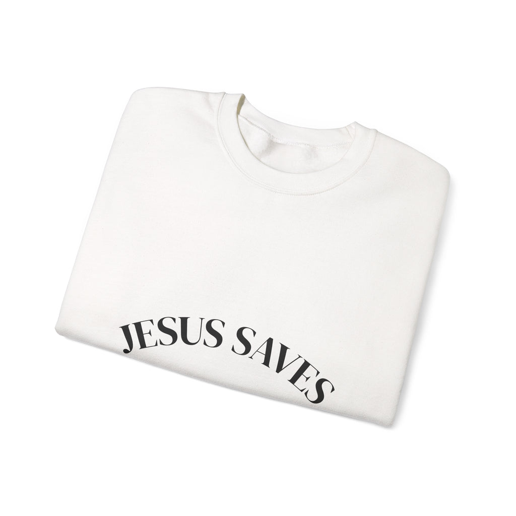 Crewneck Sweatshirt – "Jesus Saves" Minimalist Christian Faith Pullover