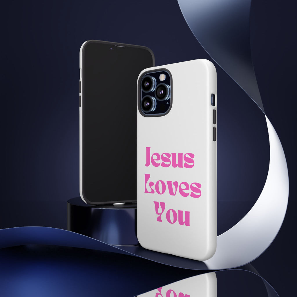 Jesus Loves You Phone Case — Pink Retro Christian Phone Cover