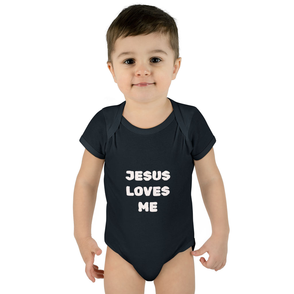 Jesus Loves Me Infant Rib One-Piece (Plain White)