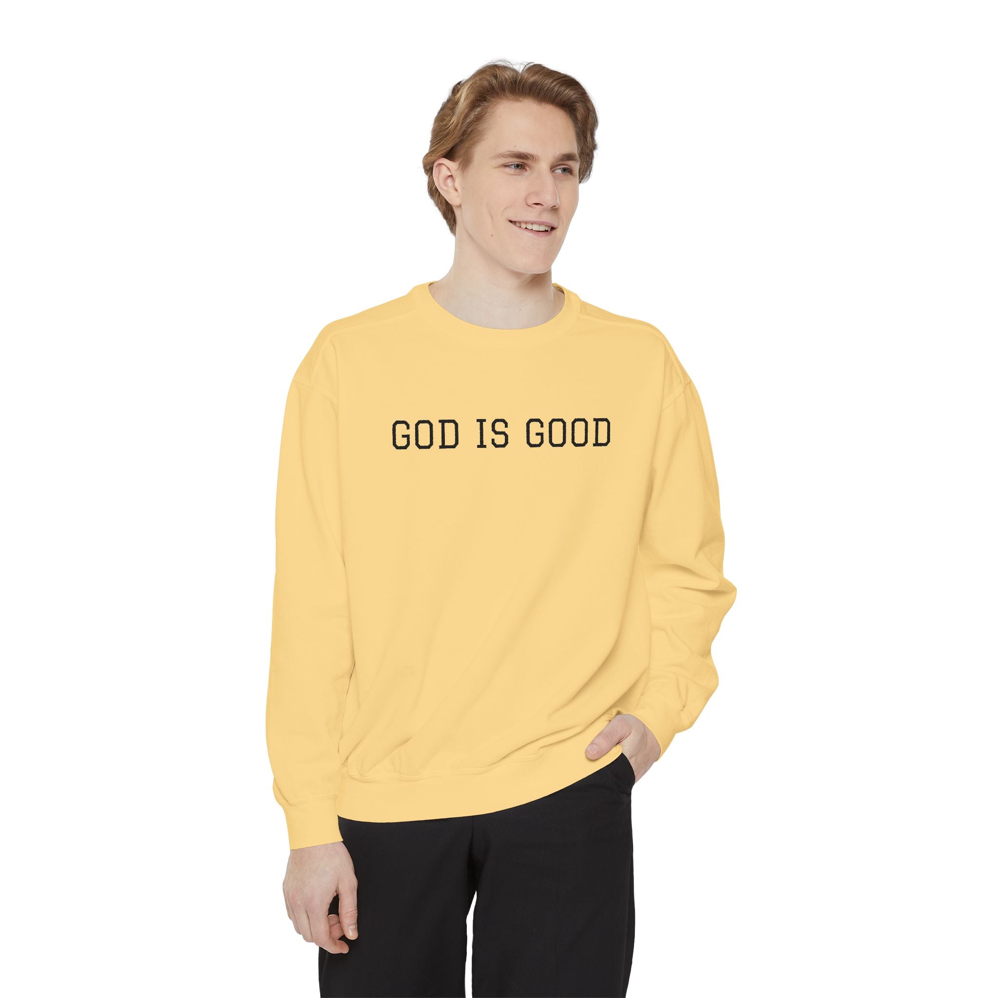 GOD IS GOOD Minimal Faith Crewneck — Classic Comfort with a Purpose