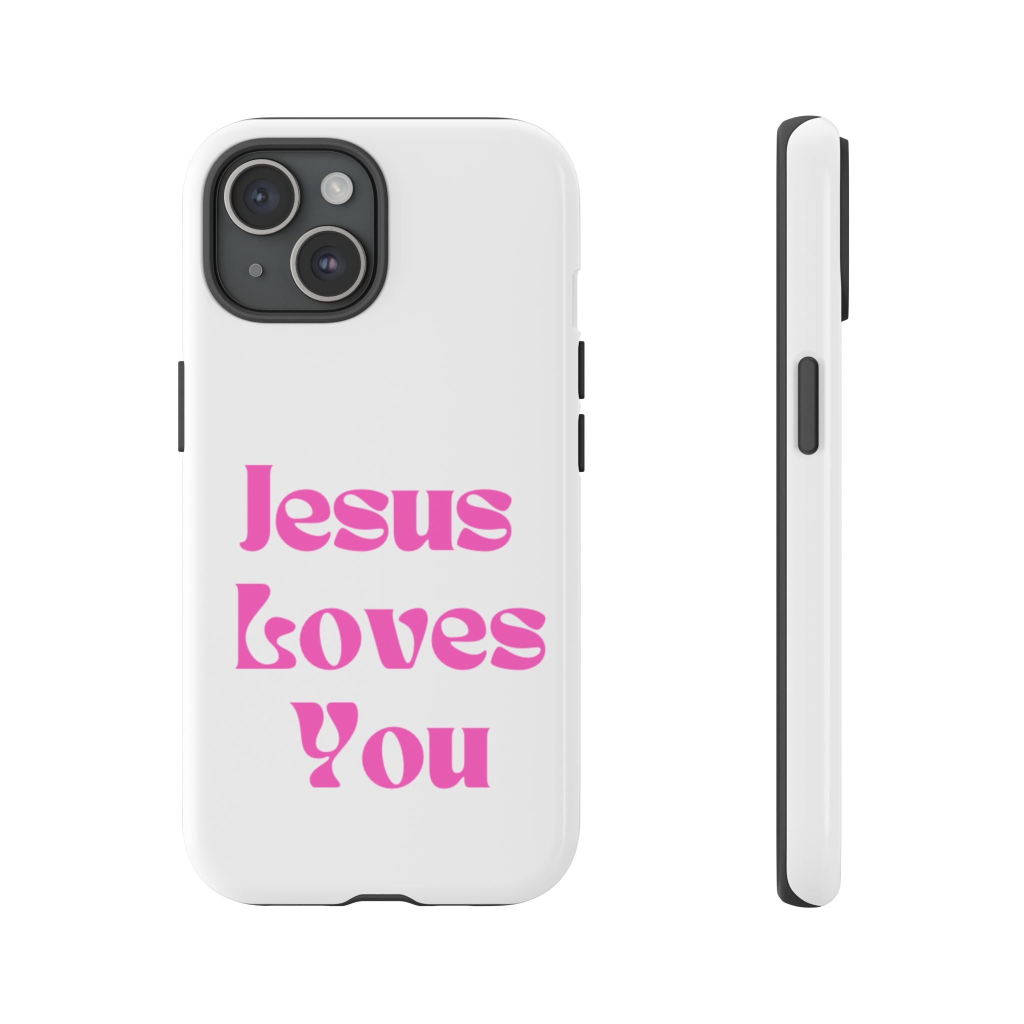 Jesus Loves You Phone Case — Pink Retro Christian Phone Cover