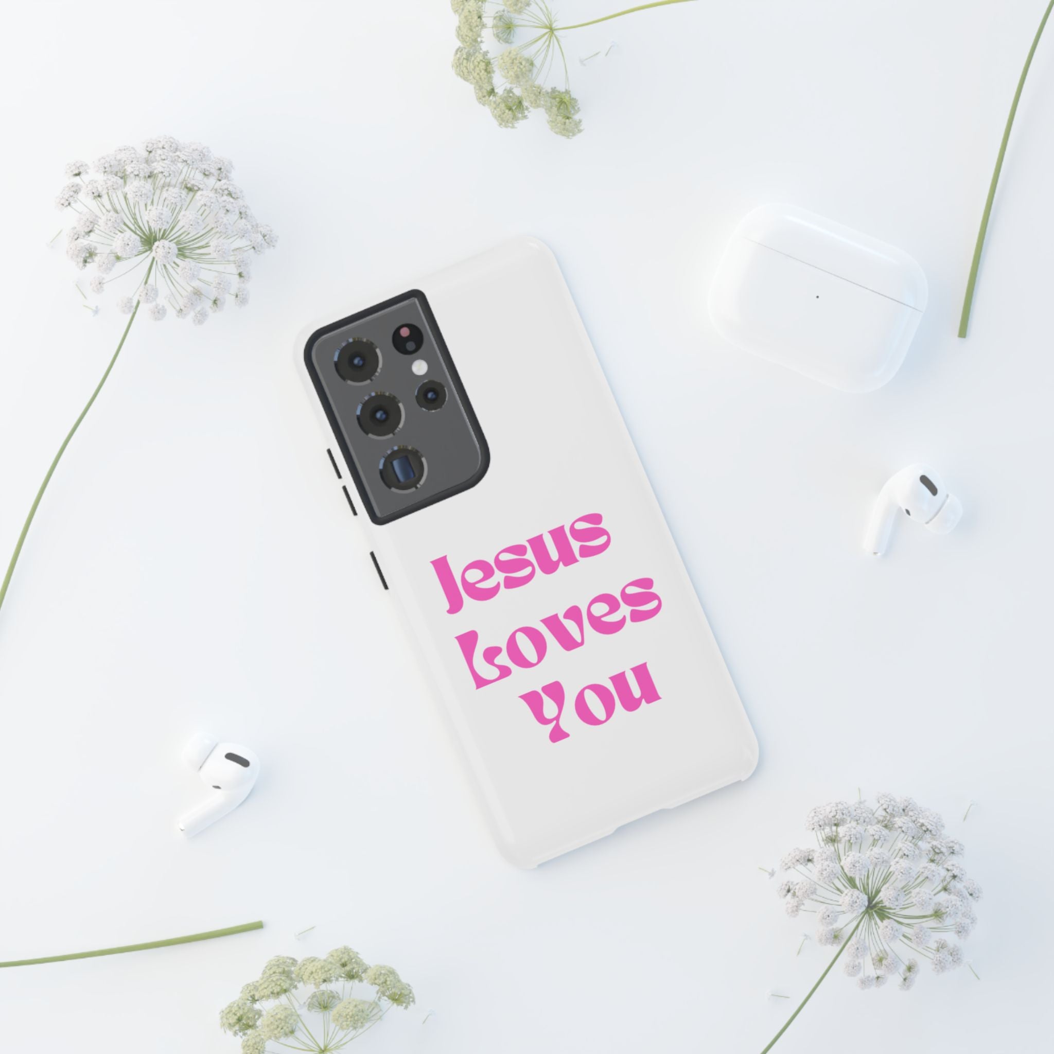 Jesus Loves You Phone Case — Pink Retro Christian Phone Cover
