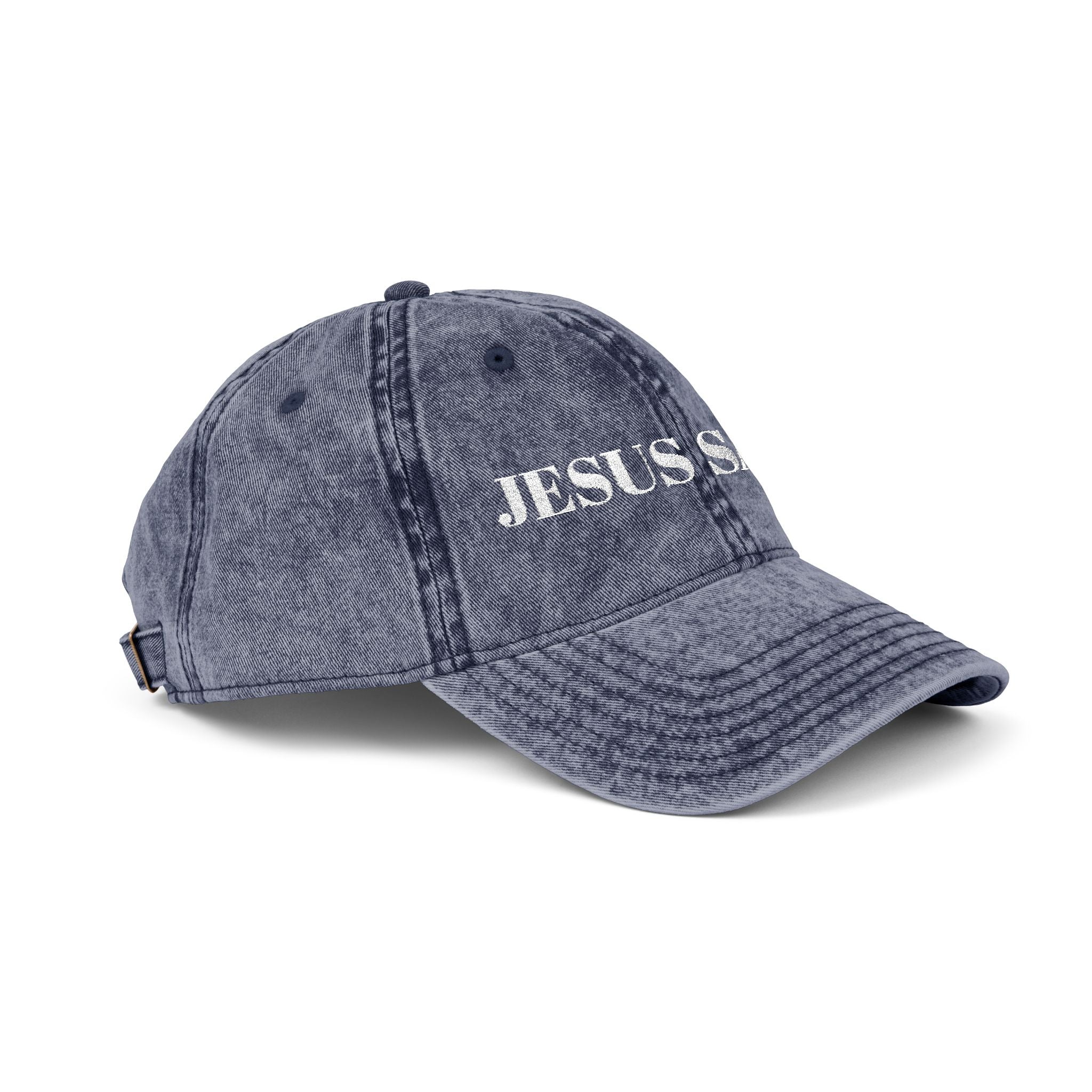 Jesus Saves Vintage Embroidered Cap — Distressed Red Faith Dad Hat