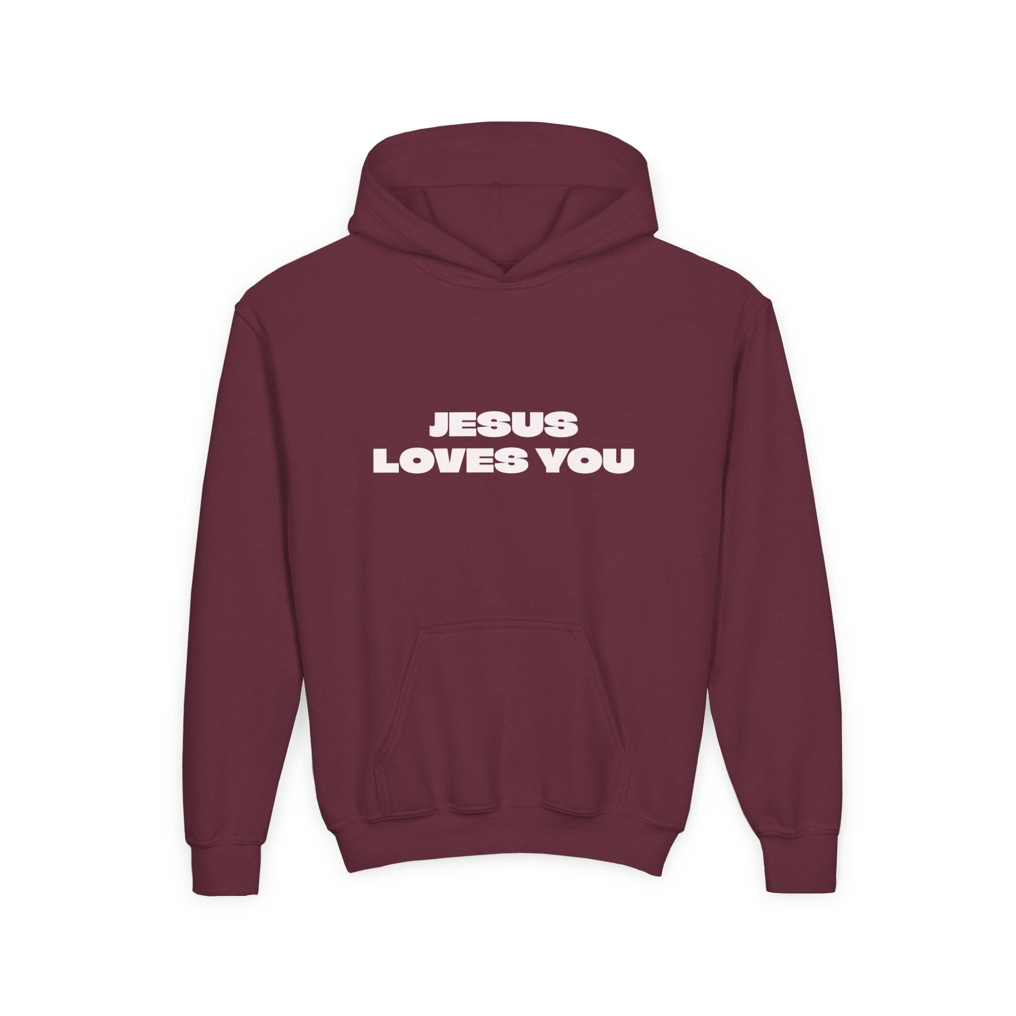 Youth Hoodie — "Jesus Loves You" Christian Faith Pullover