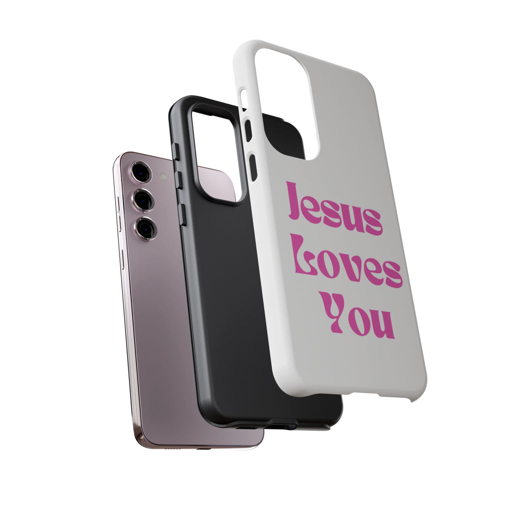 Jesus Loves You Phone Case — Pink Retro Christian Phone Cover