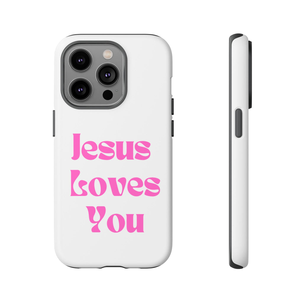 Jesus Loves You Phone Case — Pink Retro Christian Phone Cover