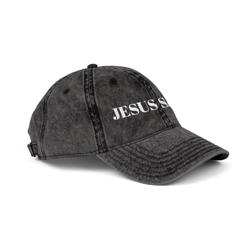 Jesus Saves Vintage Embroidered Cap — Distressed Red Faith Dad Hat