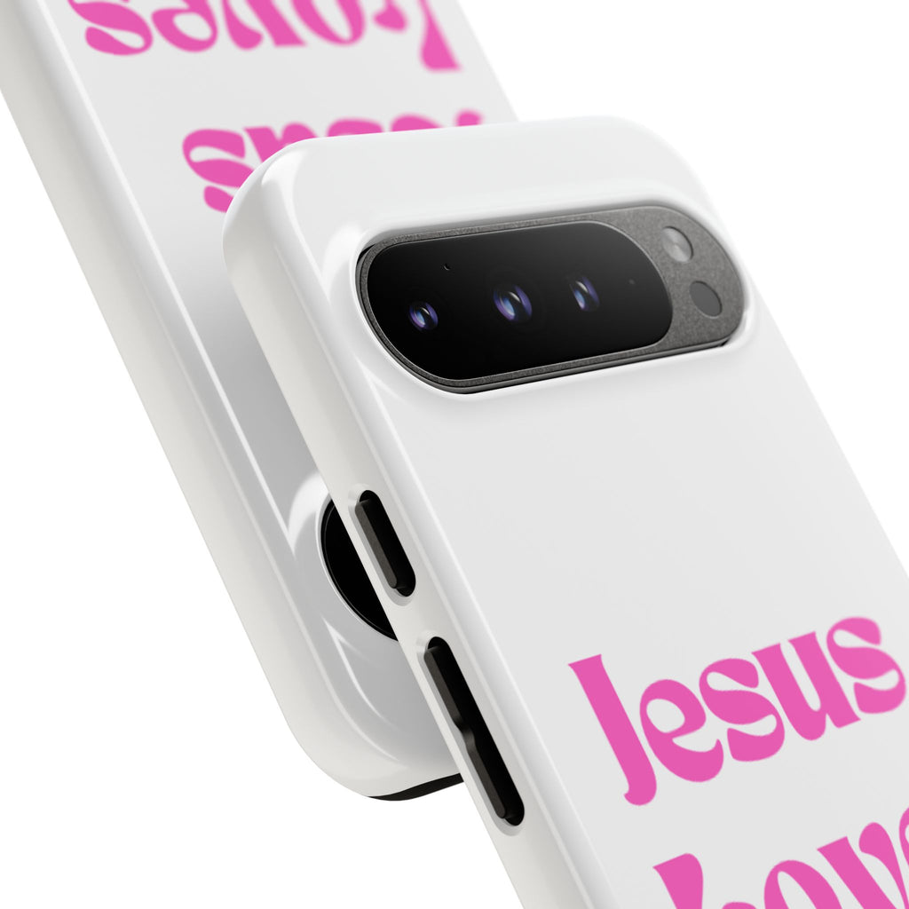 Jesus Loves You Phone Case — Pink Retro Christian Phone Cover