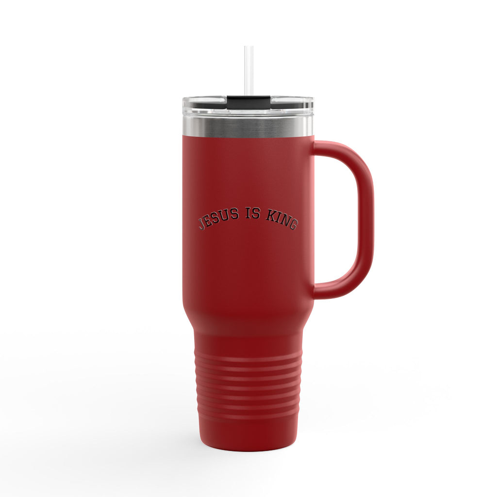 40oz Insulated Travel Mug  "Jesus Is King" Stainless Steel Tumbler with Straw (Large Faith Coffee Cup)