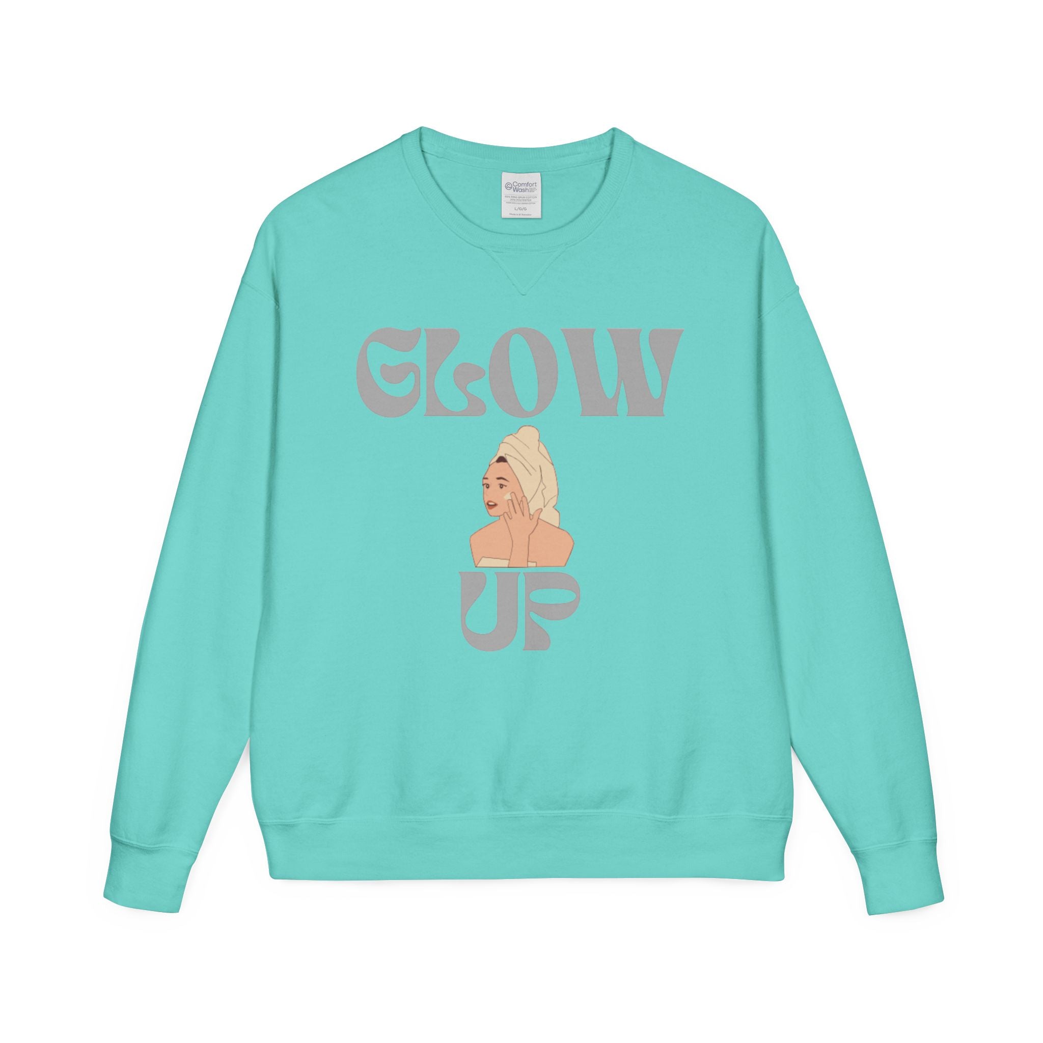 Glow Up Crewneck Sweatshirt — Retro Script Portrait Graphic
