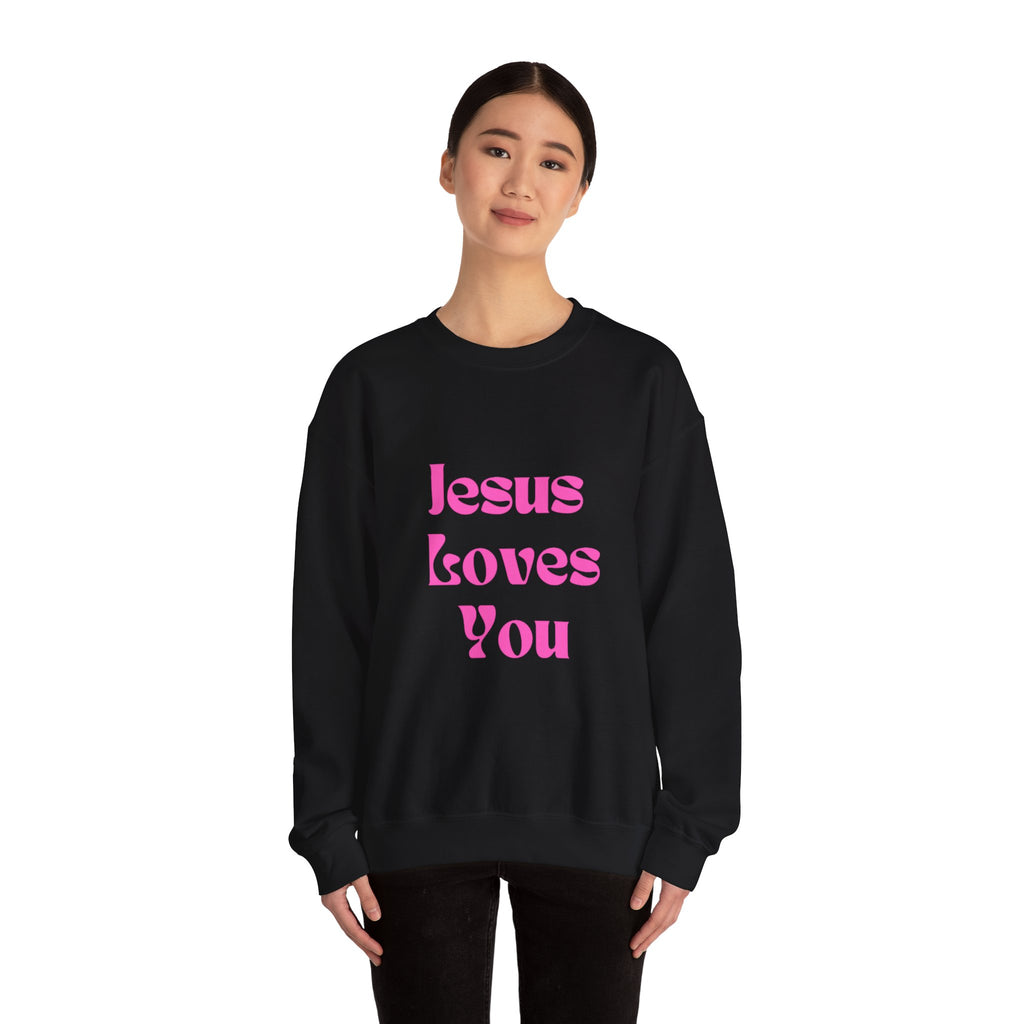 Jesus Loves You Sweatshirt — Pink Retro Faith Crewneck