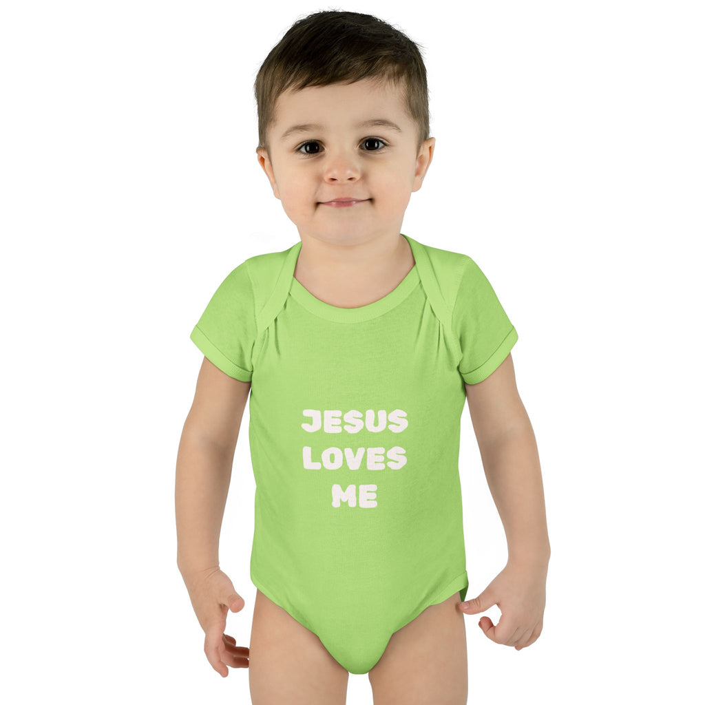 Jesus Loves Me Infant Rib One-Piece (Plain White)