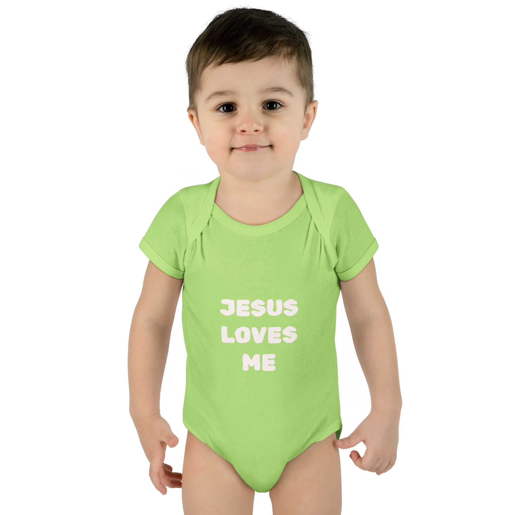 Jesus Loves Me Infant Rib One-Piece (Plain White)