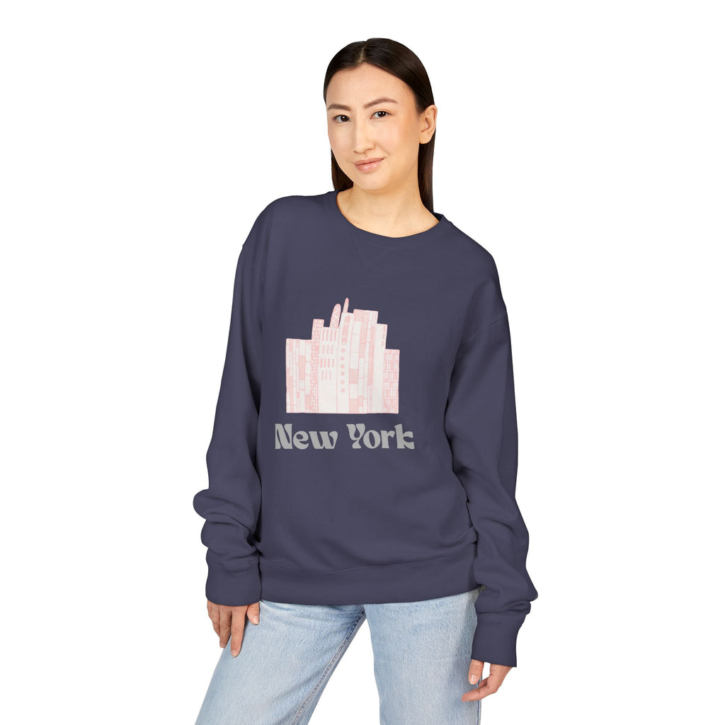 New York Skyline Crewneck Sweatshirt — Soft Pastel City Graphic