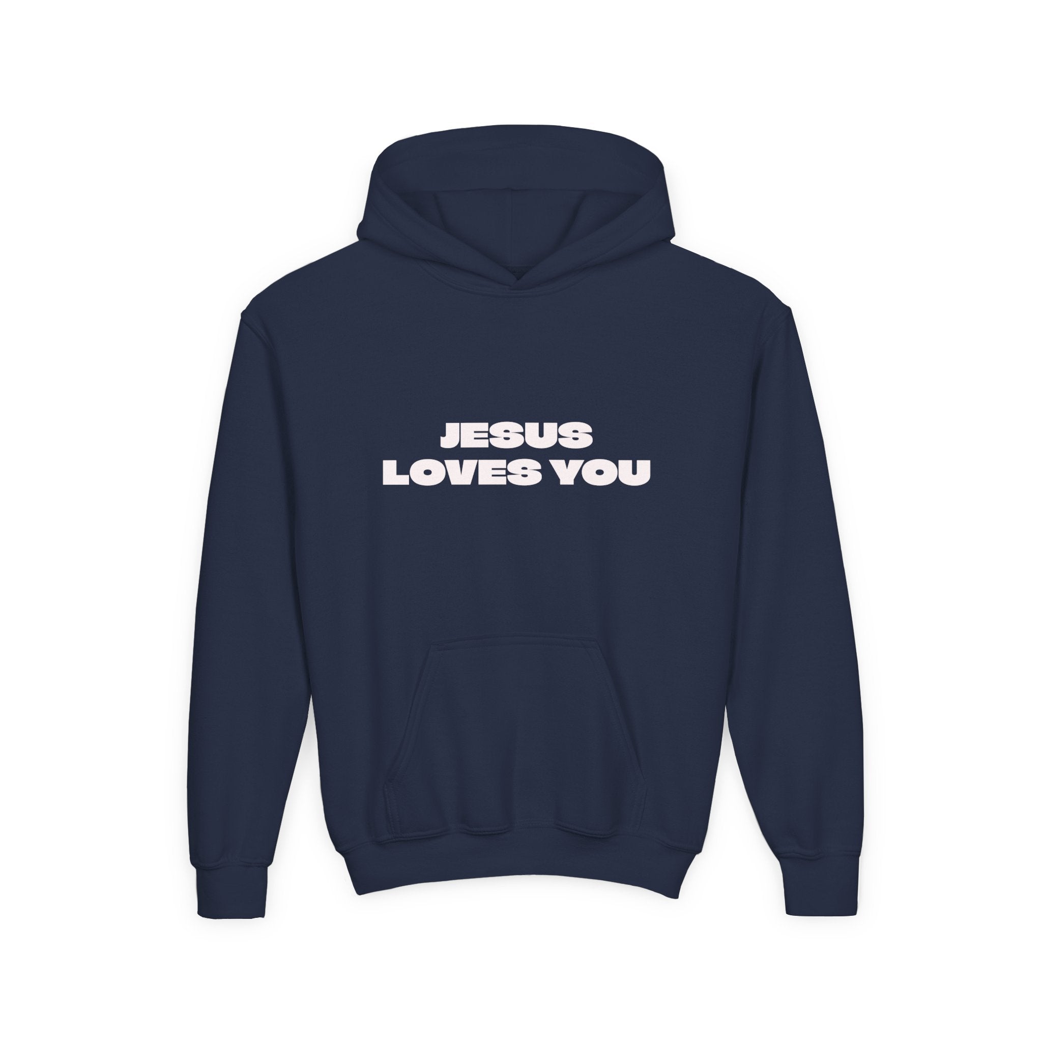 Youth Hoodie — "Jesus Loves You" Christian Faith Pullover