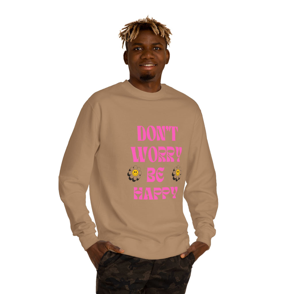 Don't Worry Be Happy Sweatshirt — Pink Retro Daisy Graphic Crewneck