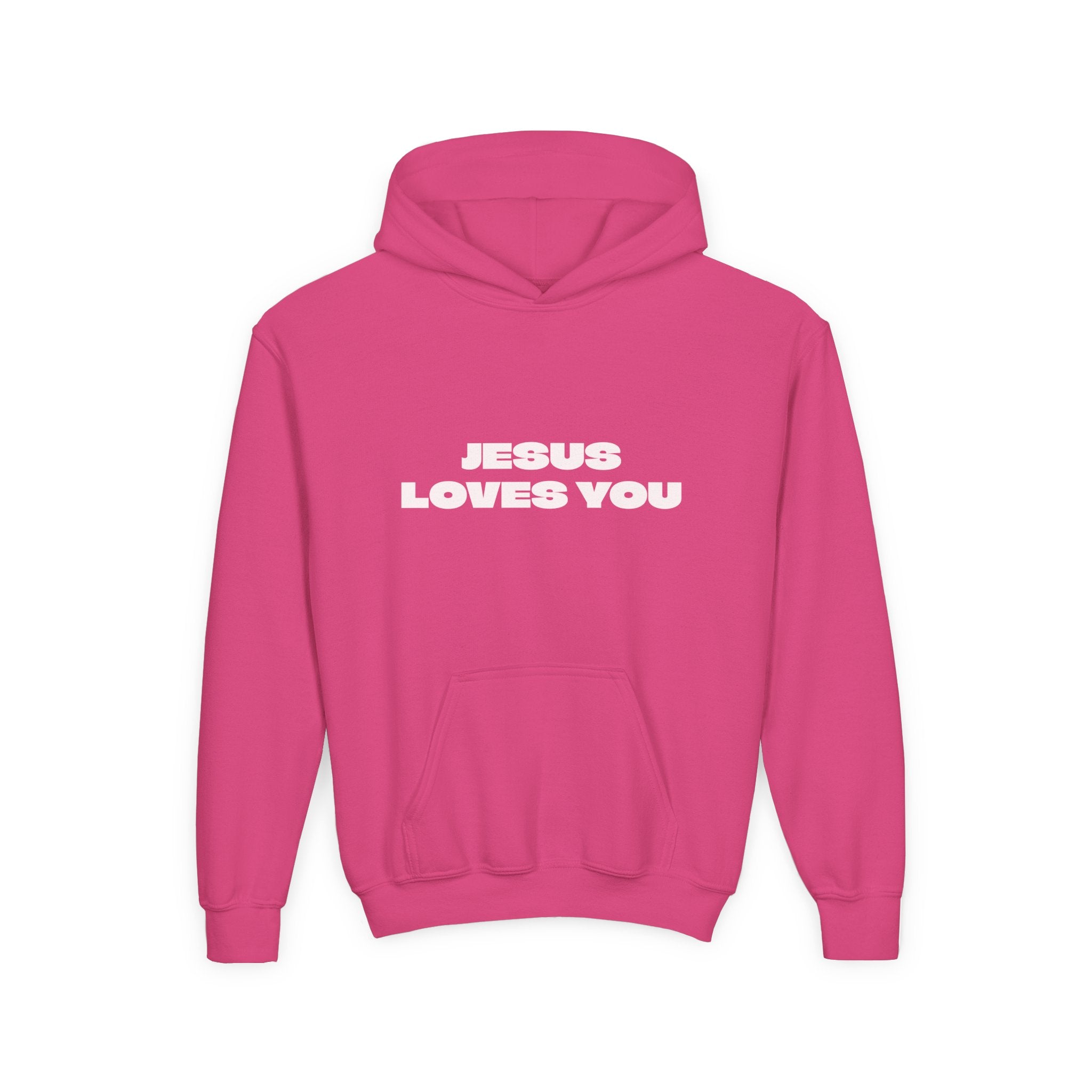 Youth Hoodie — "Jesus Loves You" Christian Faith Pullover