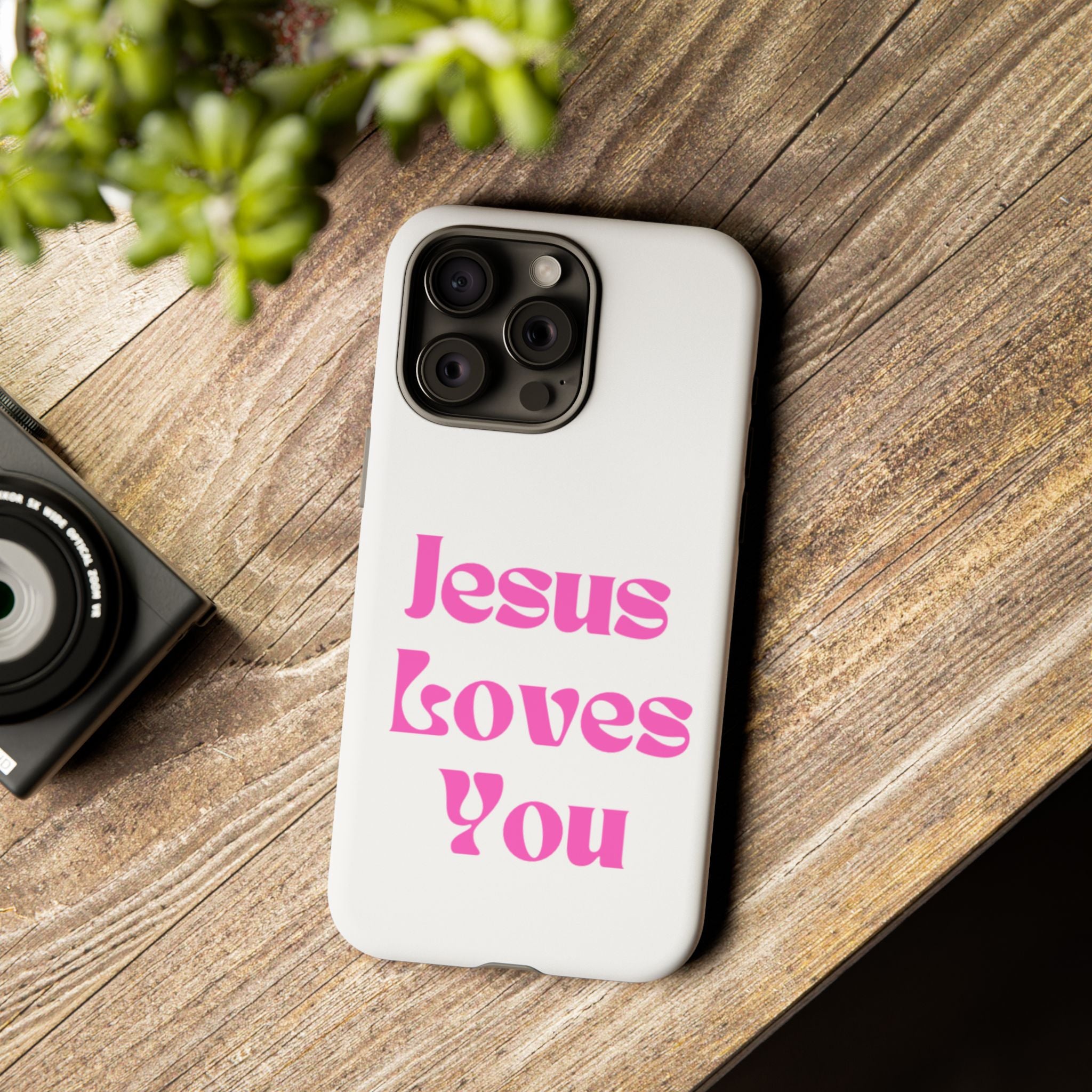 Jesus Loves You Phone Case — Pink Retro Christian Phone Cover
