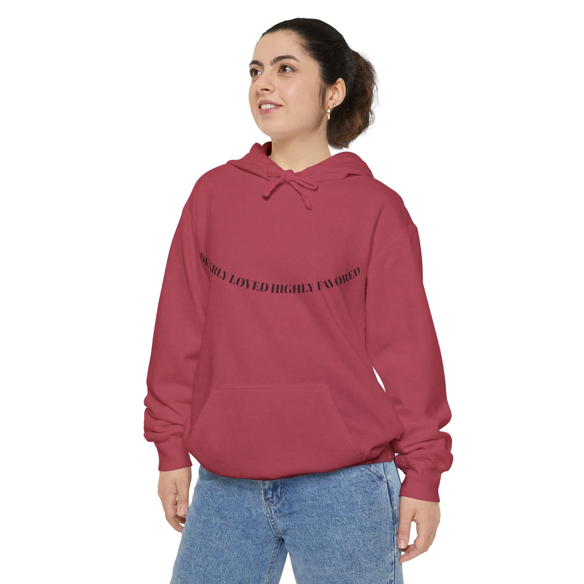 Dearly Loved and Highly Favored Curved Text Hoodie — "We Are Not Lucky, We’re Blessed" Comfort Pullover