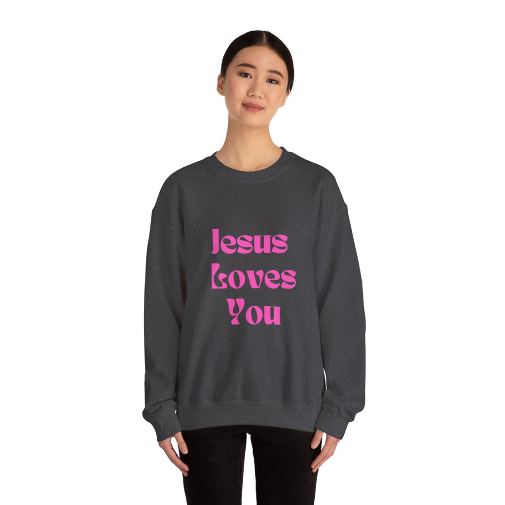 Jesus Loves You Sweatshirt — Pink Retro Faith Crewneck