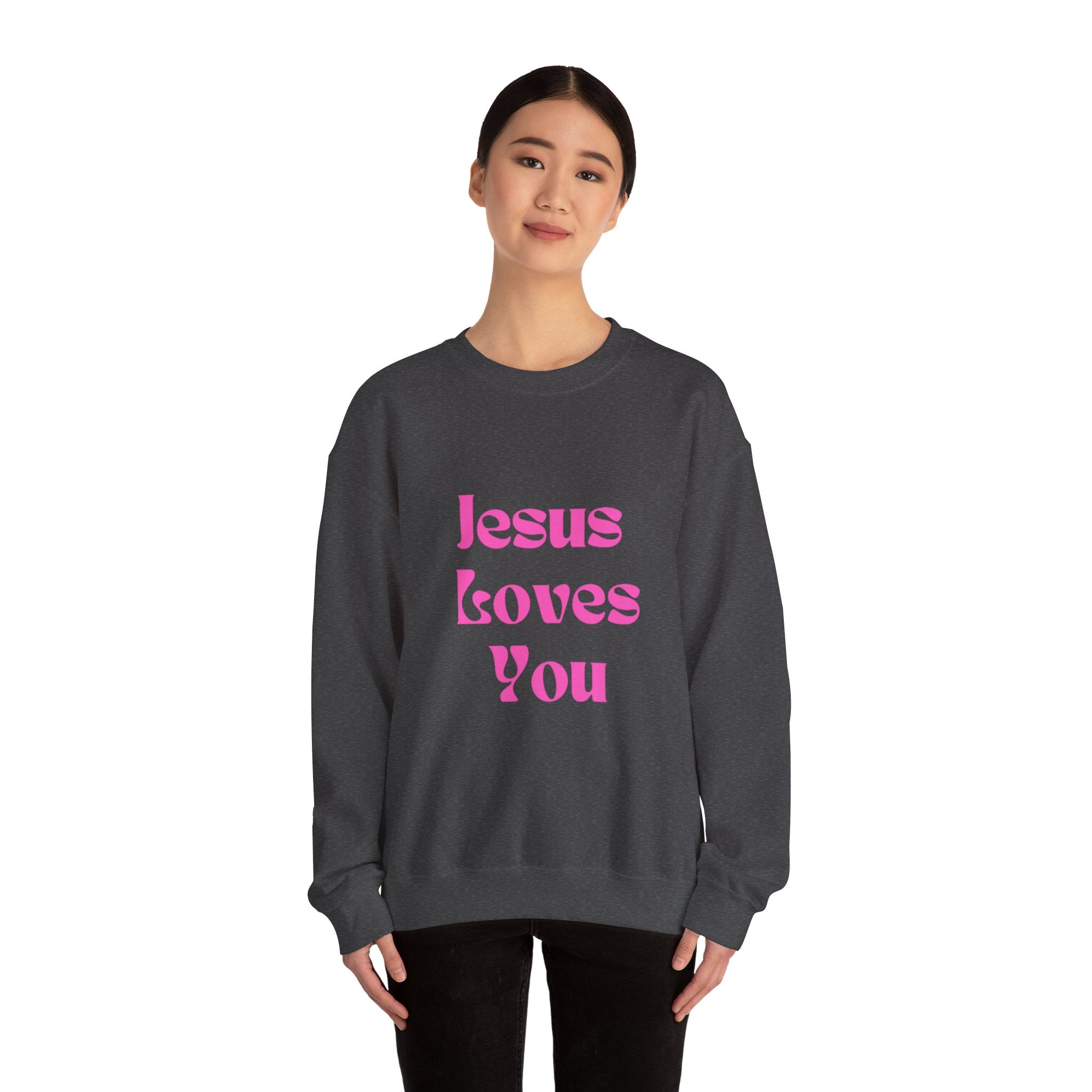 Jesus Loves You Sweatshirt — Pink Retro Faith Crewneck