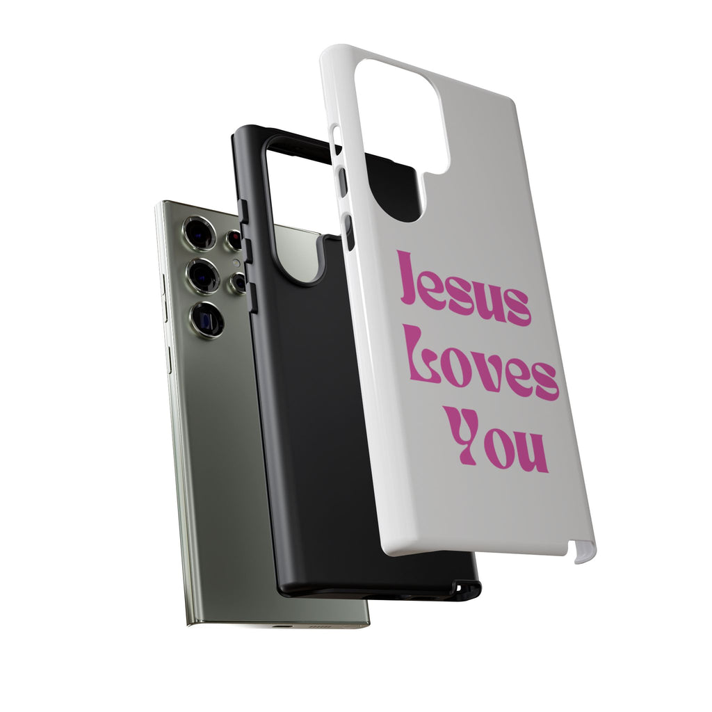 Jesus Loves You Phone Case — Pink Retro Christian Phone Cover