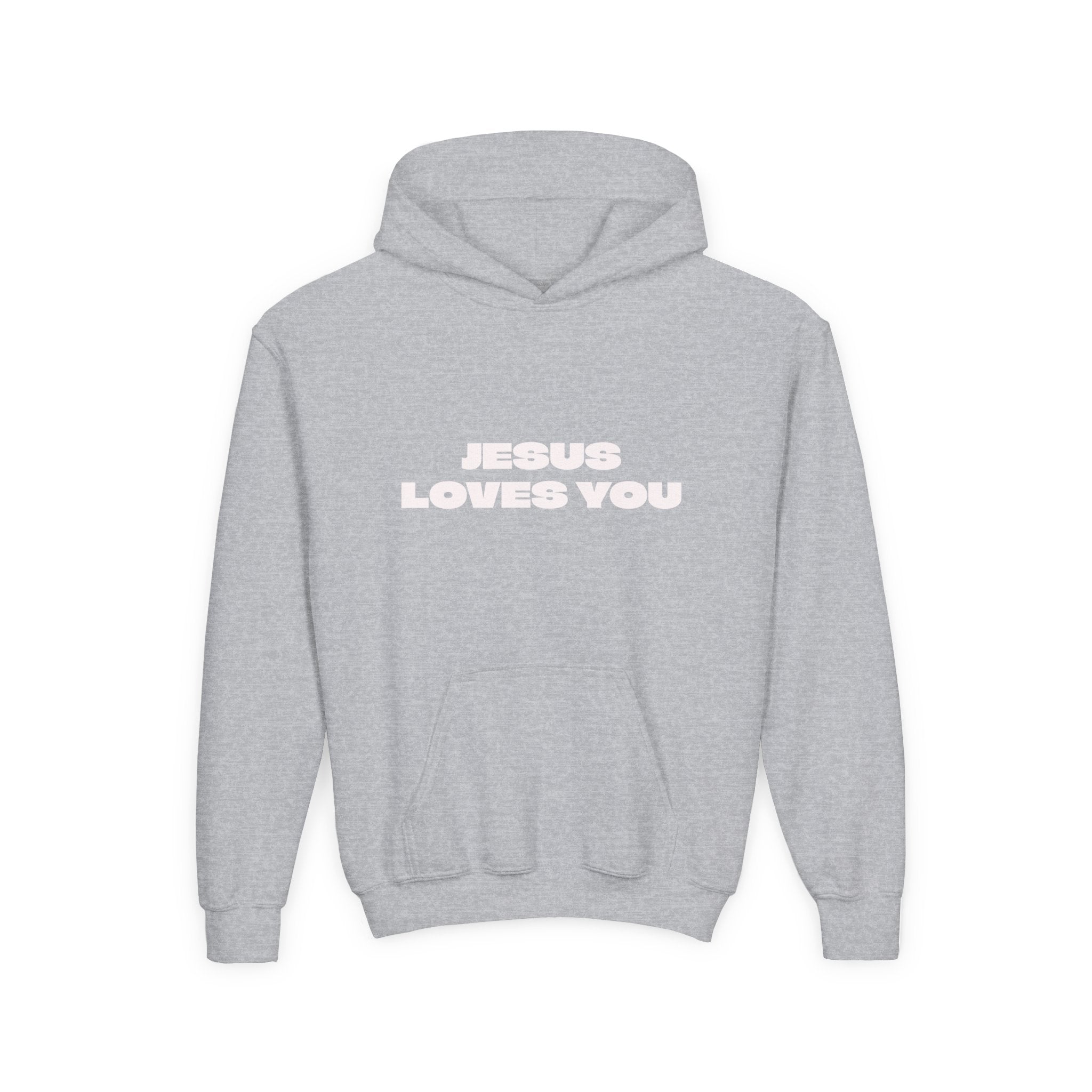 Youth Hoodie — "Jesus Loves You" Christian Faith Pullover