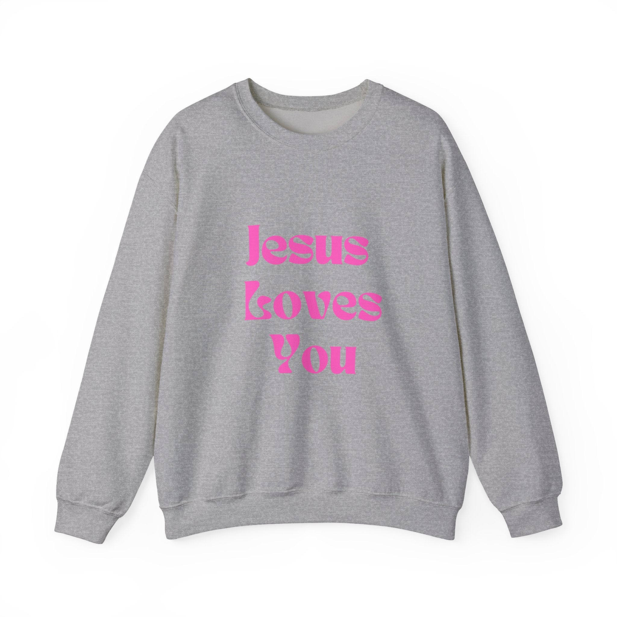 Jesus Loves You Sweatshirt — Pink Retro Faith Crewneck
