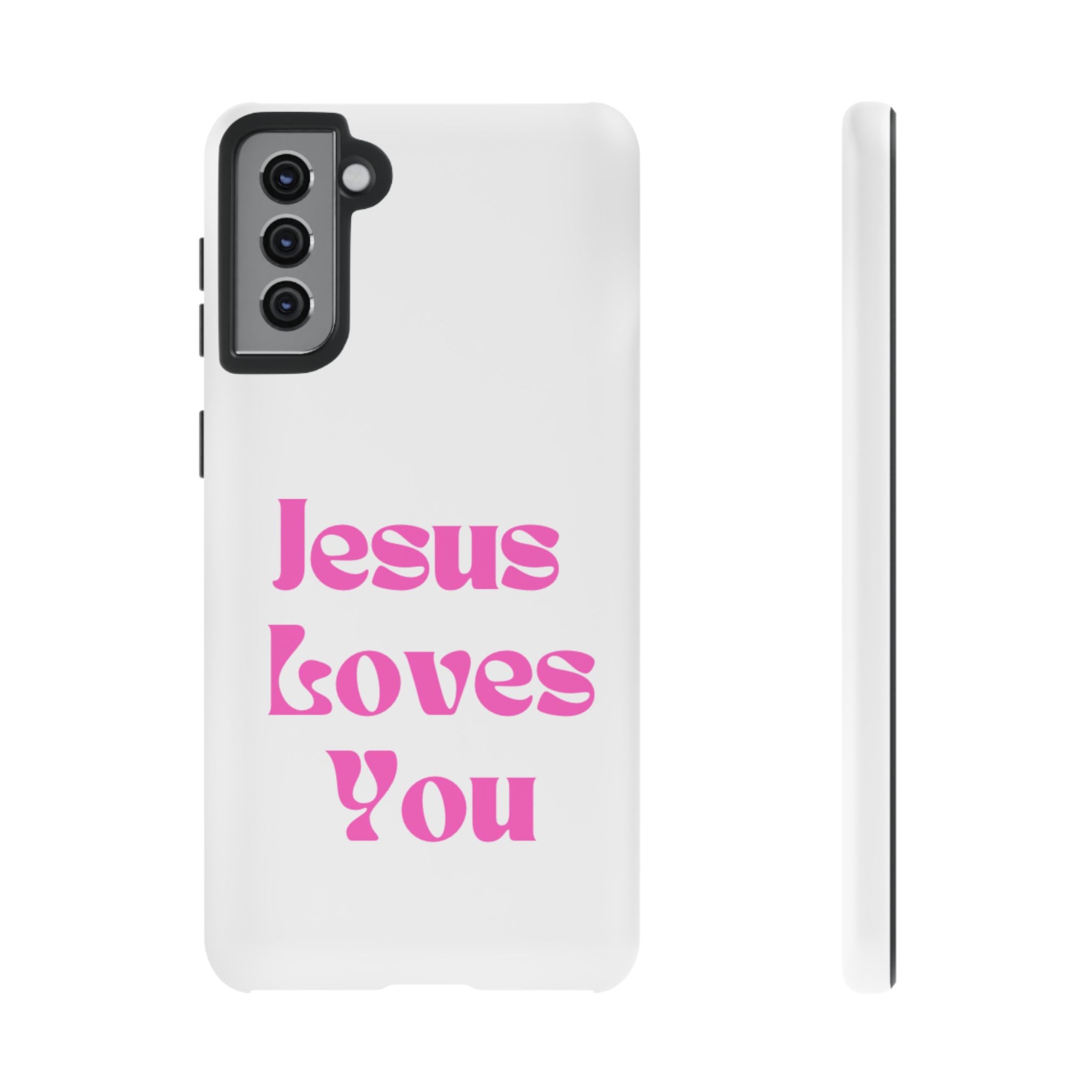 Jesus Loves You Phone Case — Pink Retro Christian Phone Cover