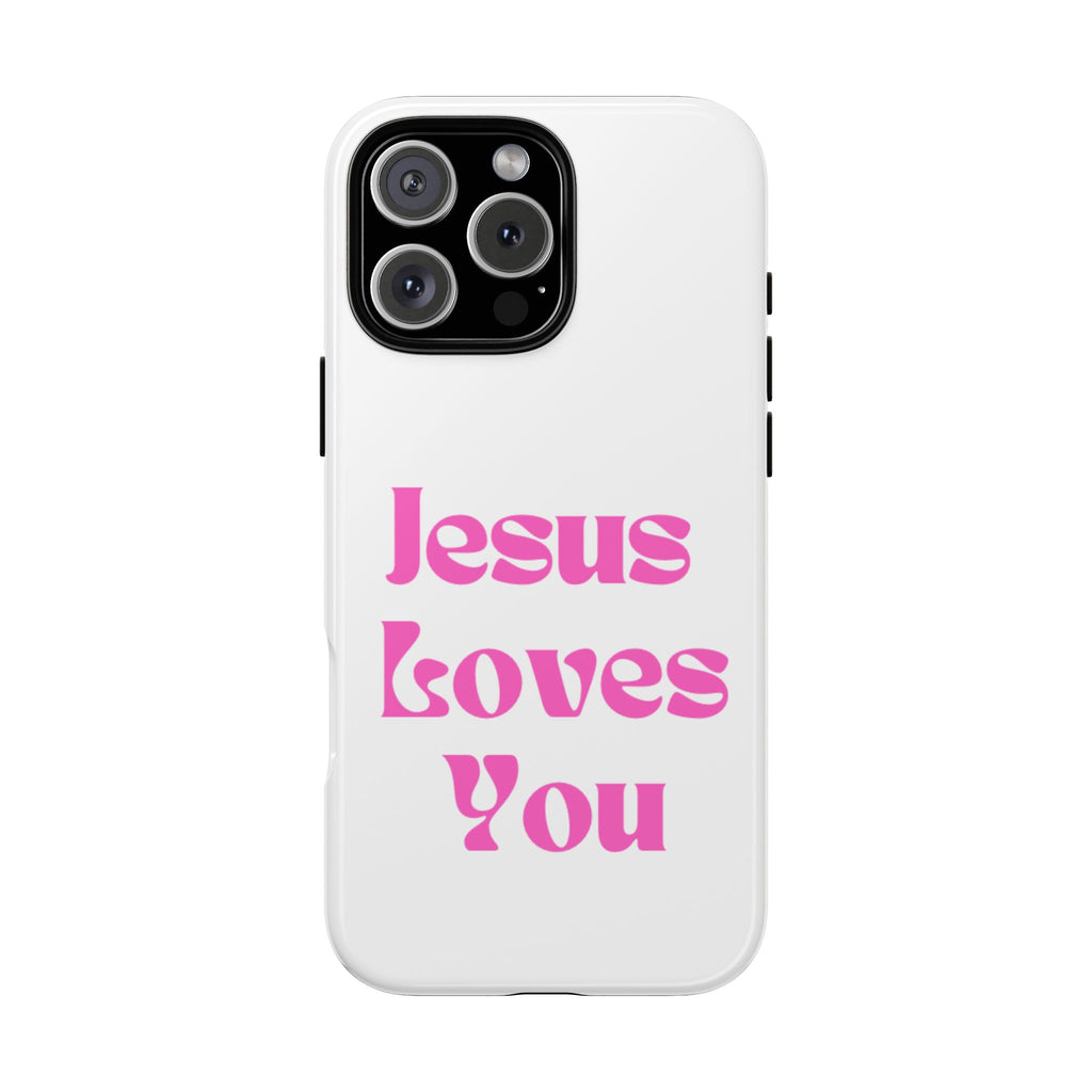 Jesus Loves You Phone Case — Pink Retro Christian Phone Cover