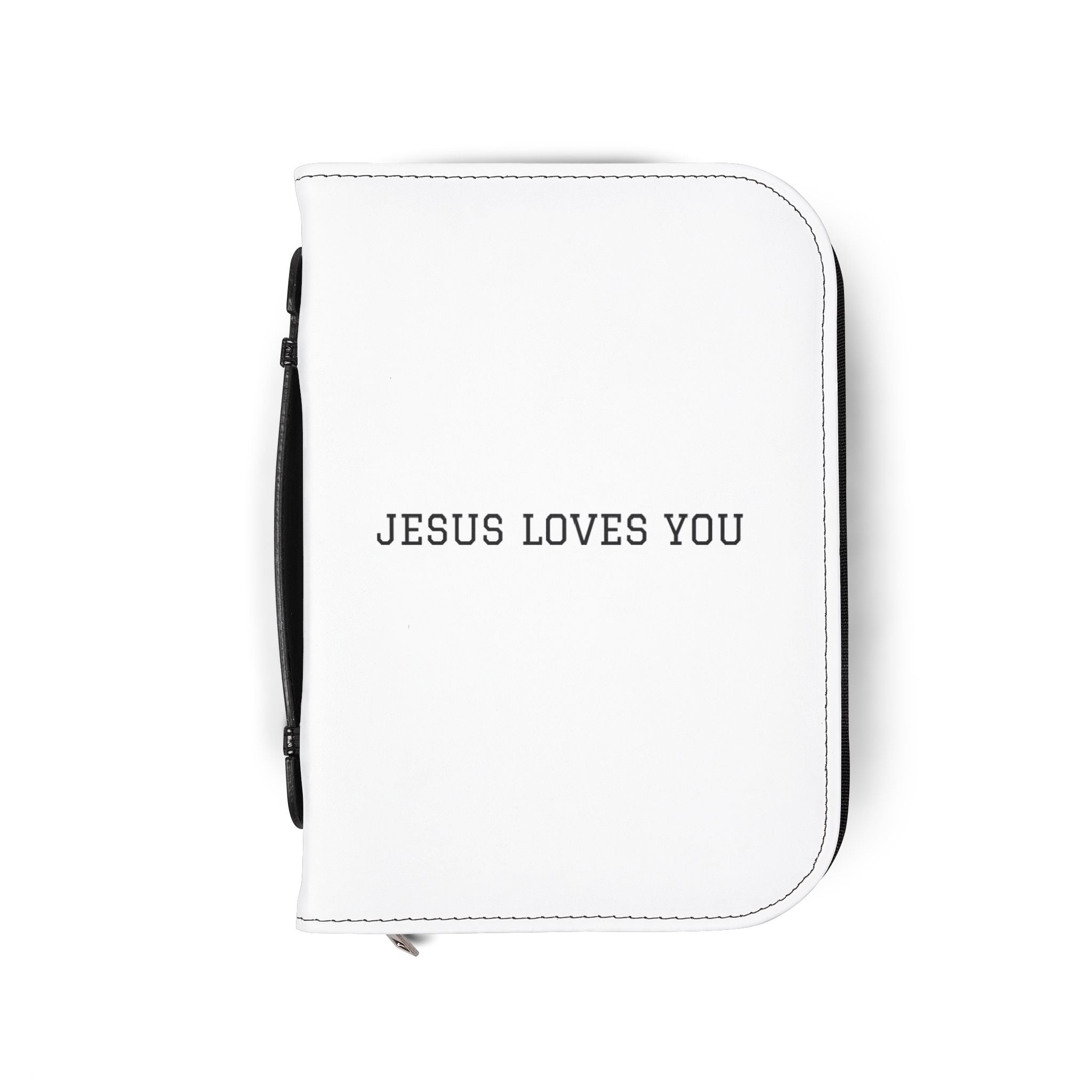 Bible Cover — 'Jesus Loves You' Zippered Bible Case (White)