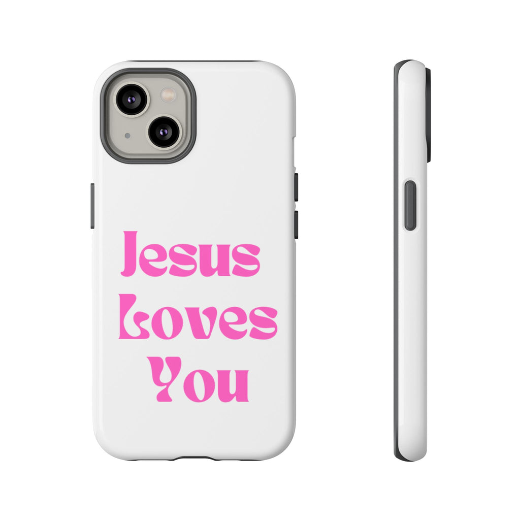 Jesus Loves You Phone Case — Pink Retro Christian Phone Cover