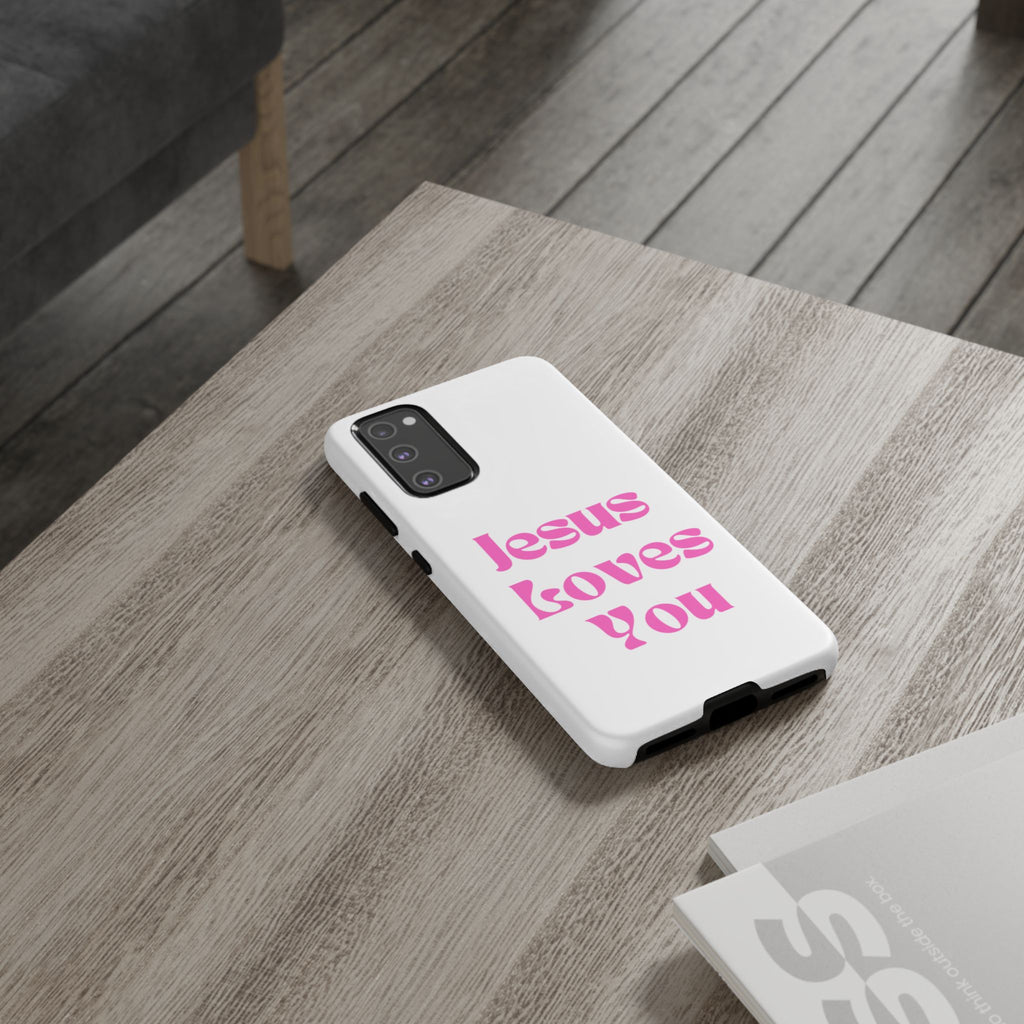 Jesus Loves You Phone Case — Pink Retro Christian Phone Cover