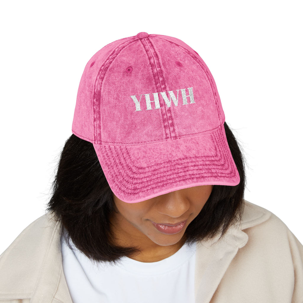 Vintage YHWH Embroidered Cap — Distressed Red Religious Baseball Hat