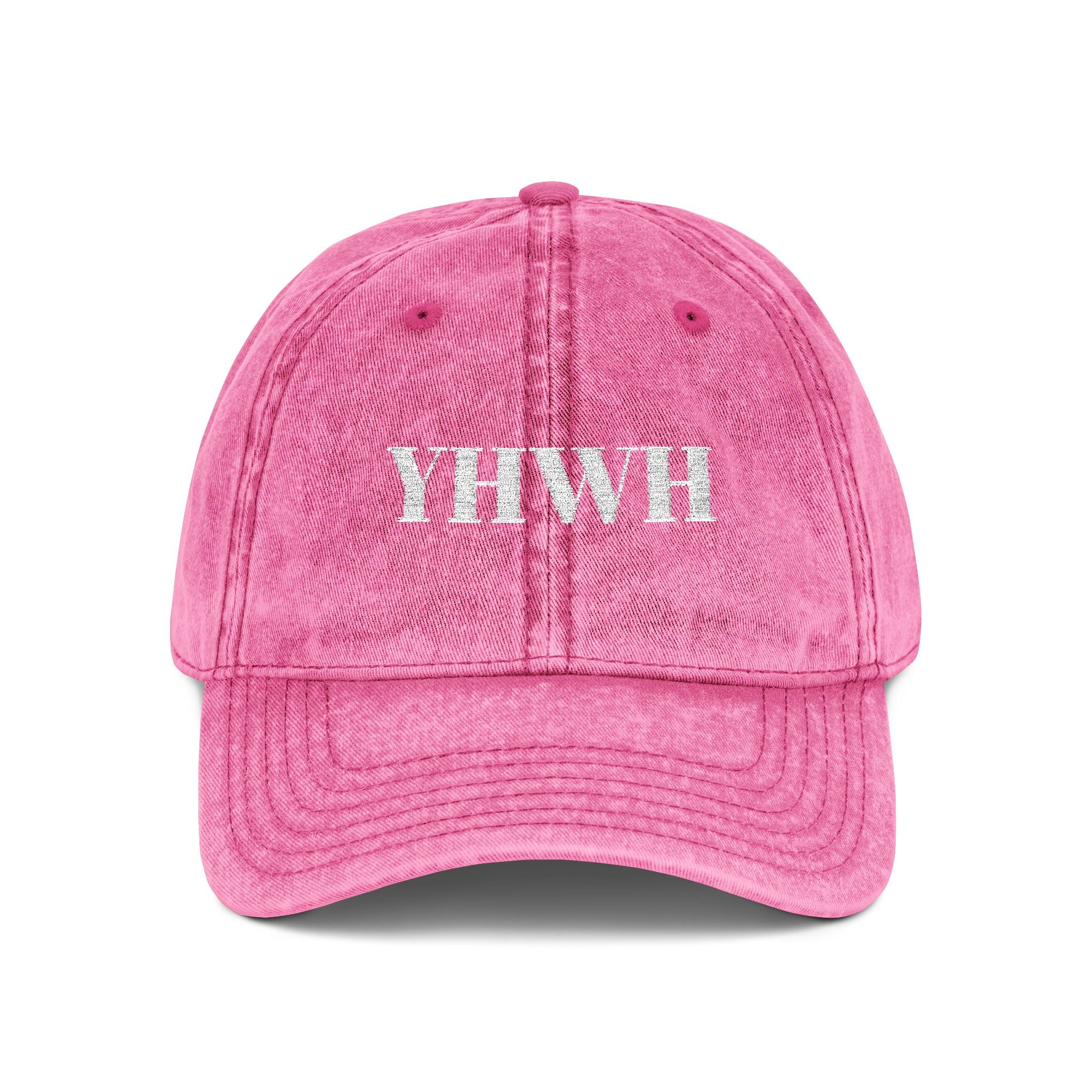 Vintage YHWH Embroidered Cap — Distressed Red Religious Baseball Hat