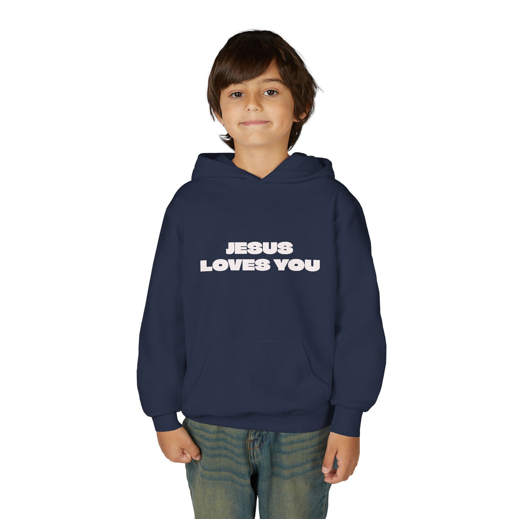 Youth Hoodie — "Jesus Loves You" Christian Faith Pullover