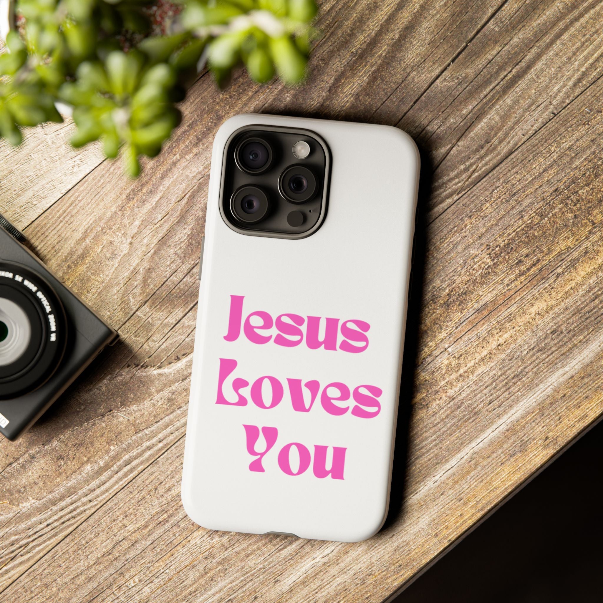 Jesus Loves You Phone Case — Pink Retro Christian Phone Cover