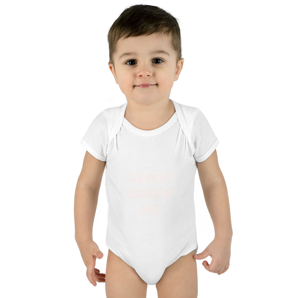Jesus Loves Me Infant Rib One-Piece (Plain White)