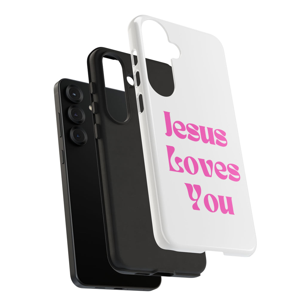 Jesus Loves You Phone Case — Pink Retro Christian Phone Cover