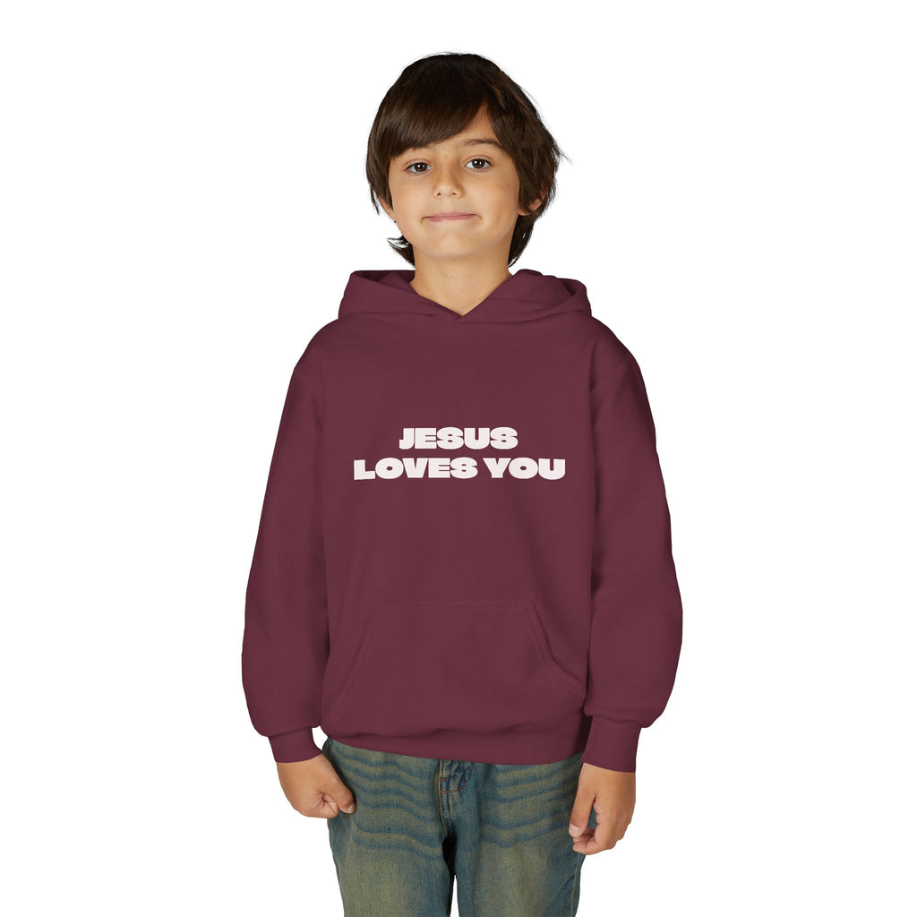 Youth Hoodie — "Jesus Loves You" Christian Faith Pullover