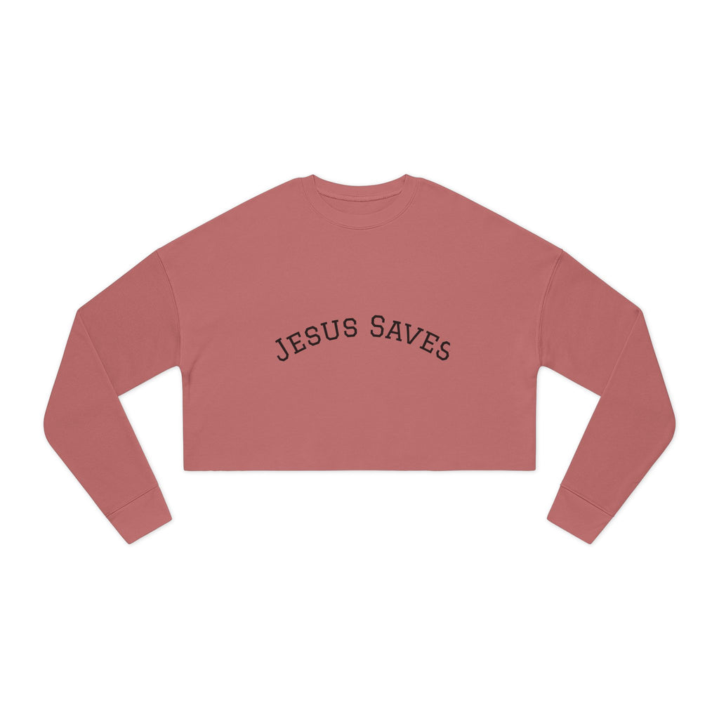 Jesus Saves Cropped Sweatshirt — Women's Faith Graphic Top