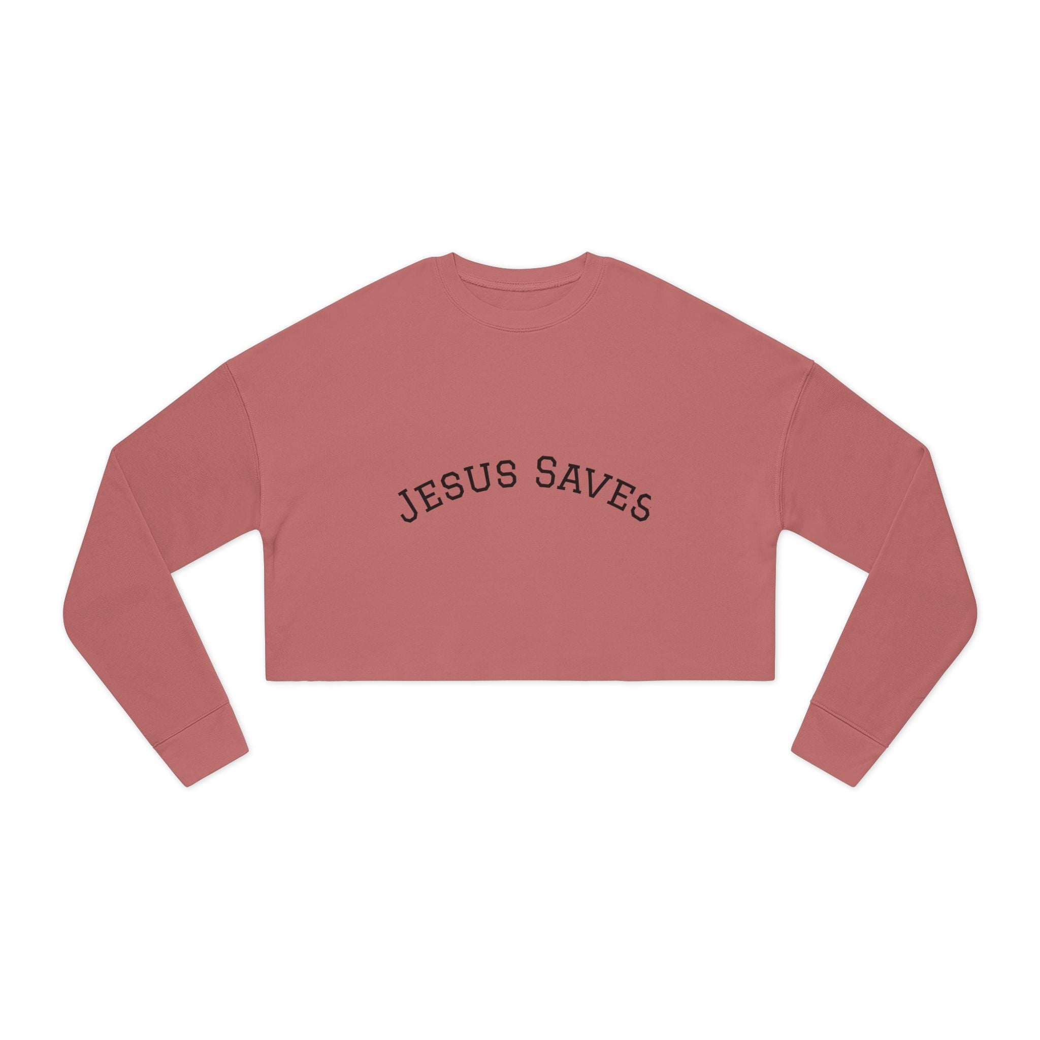 Jesus Saves Cropped Sweatshirt — Women's Faith Graphic Top