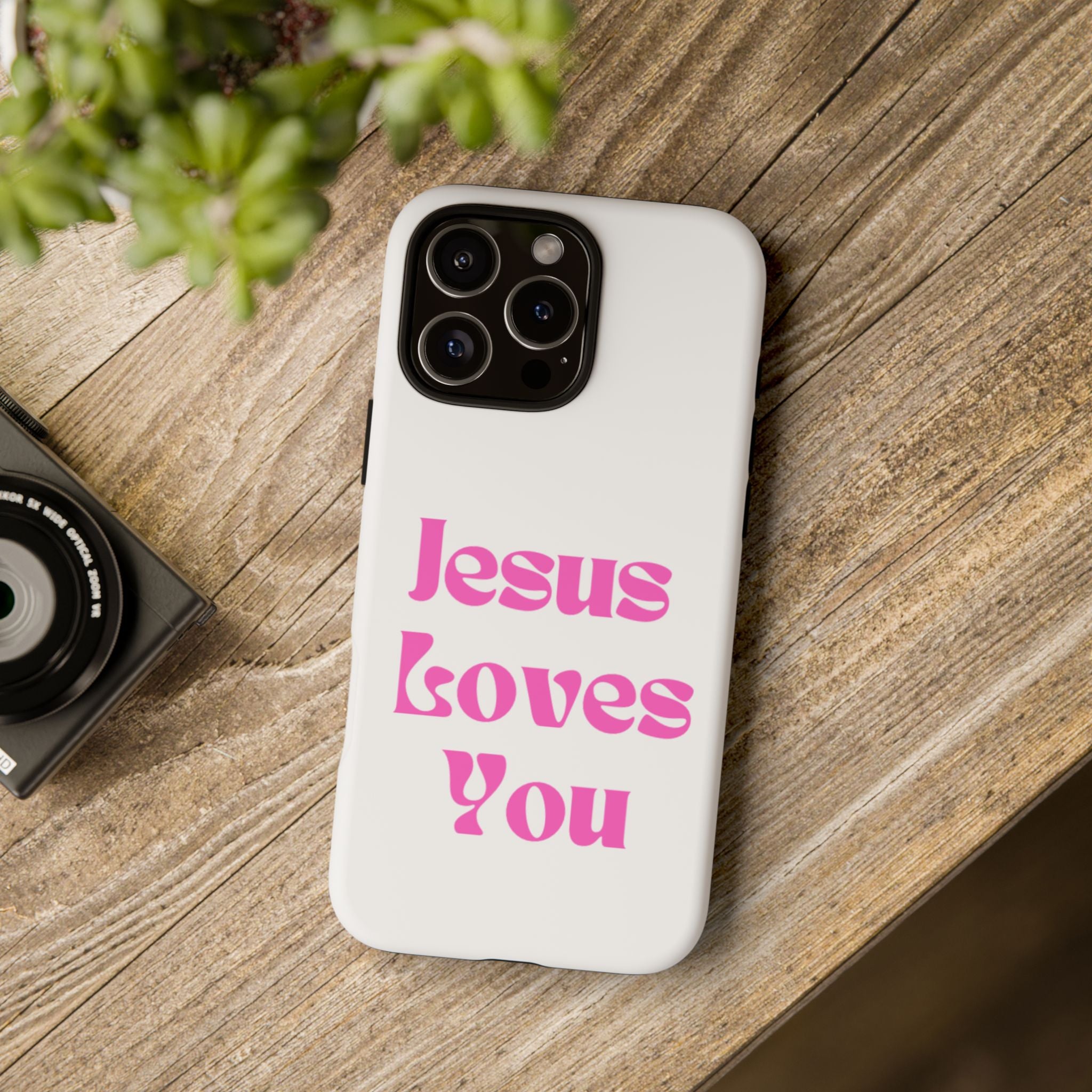 Jesus Loves You Phone Case — Pink Retro Christian Phone Cover