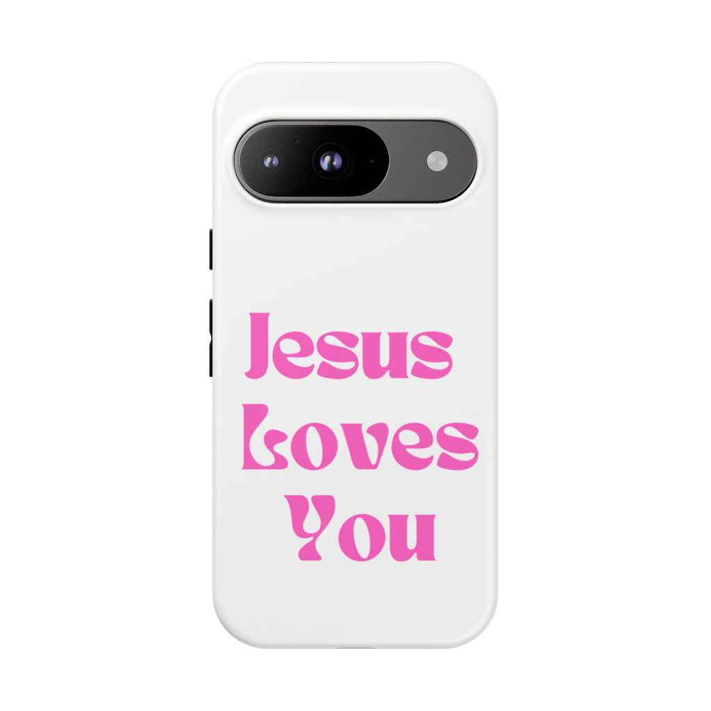 Jesus Loves You Phone Case — Pink Retro Christian Phone Cover